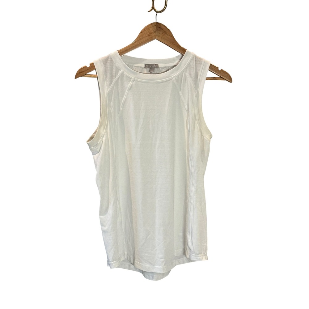 T by Talbots Womens White Mesh Yoke Active Muscle Tank Top Size M Activewear